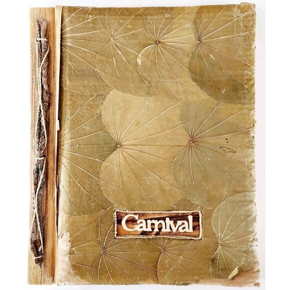 1970s Carnival Cruise Handmade Photo Album Real Dried Leaves Wood Cover GstRm - Picture 2 of 5